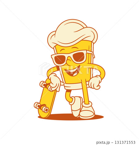 Cool beer glass cartoon character in sunglasses with skateboard vector flat illustration 131371553