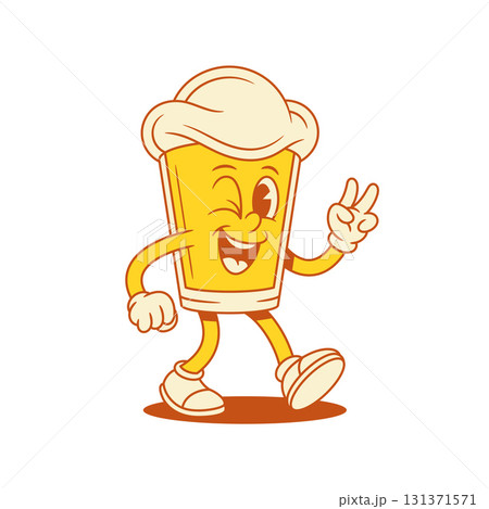Funny cute beer glass cartoon character peace gesture vector flat illustration 131371571