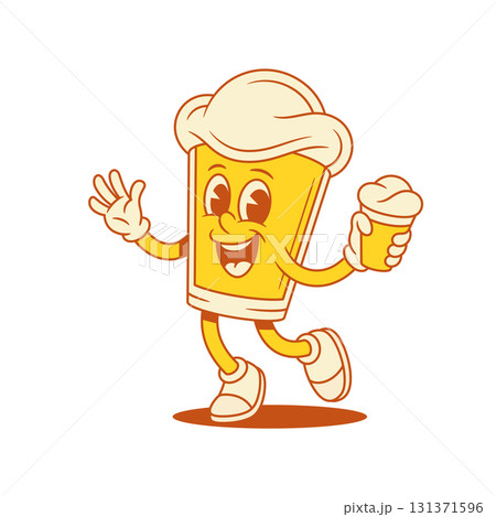 Cute smiling beer glass cartoon character with ice cream vector flat illustration 131371596