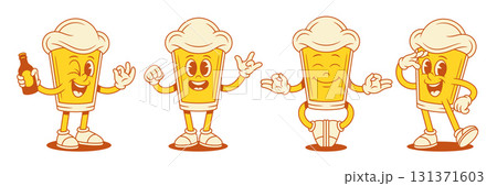 Funky cute beer glass cartoon character happy emoticon set vector flat illustration 131371603