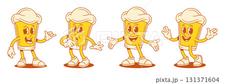 Smiling cool beer glass cartoon character emoticon set vector flat illustration 131371604
