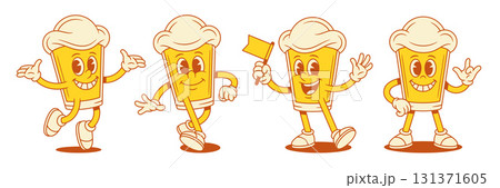 Positive beer glass cartoon character with legs and hands set vector flat illustration Positive beer glass cartoon character with legs and hands set vector flat illustration 131371605