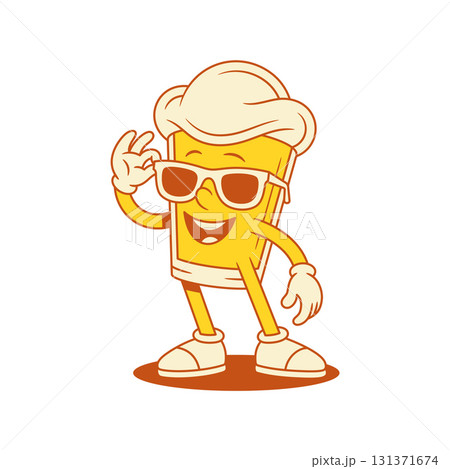 Cool beer glass cartoon character comic mascot in sunglasses vector flat illustration 131371674
