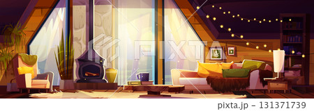 Warm cabin living room interior 131371739