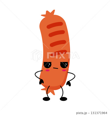 Cute kawaii sausage character with angry face expression Cute kawaii sausage character with angry face expression 131371964