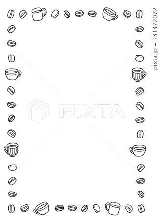 コーヒー豆とカップのシンプルなフレーム　1色　縦 131372072