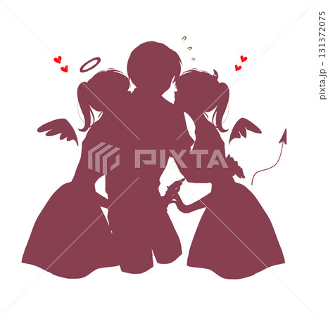 天使と悪魔に挟まれている男性　困惑　シルエット 131372075