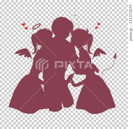 天使と悪魔に挟まれている男性　困惑　シルエット 131372075