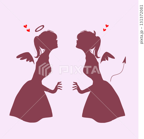 向かい合う天使と悪魔　恋愛　空白　シルエット 131372081