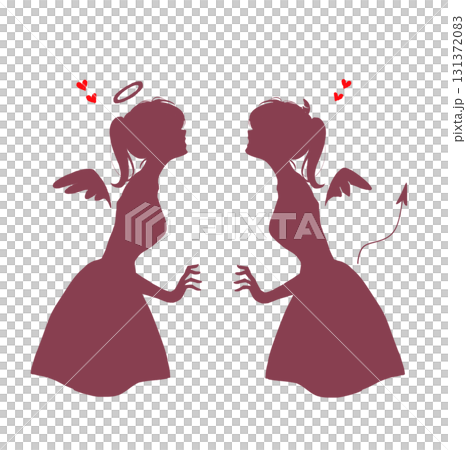 向かい合う天使と悪魔　恋愛　空白　シルエット 131372083