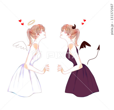 向かい合う天使と悪魔 恋愛 空白 向かい合う天使と悪魔 恋愛 空白 131372087
