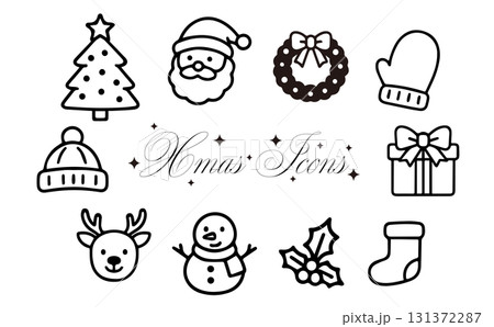 かわいいクリスマスのアイコンセット(モノクロ） 131372287