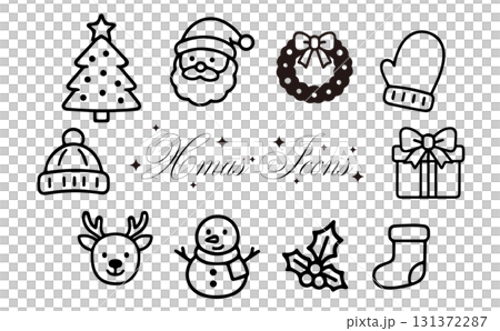 かわいいクリスマスのアイコンセット(モノクロ） 131372287