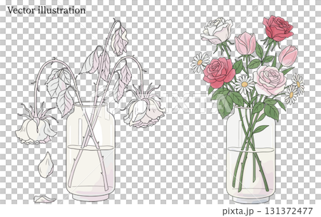 透過ベクター 枯れた花と、咲いている花の対比クリップアート 透過ベクター 枯れた花と、咲いている花の対比クリップアート 131372477