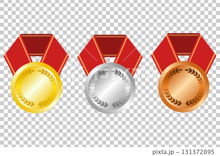 Gold, silver and bronze medal illustration icon set 131372895