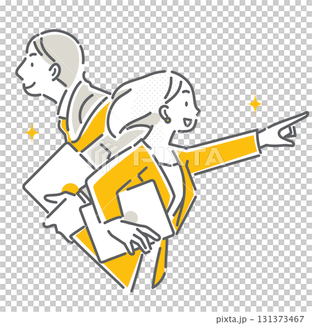 A simple and stylish line drawing of a positive business person running at full speed 131373467