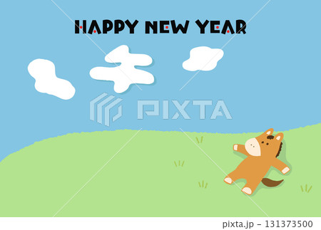 ゆるいタッチの2026年午年の年賀状_横向き 131373500