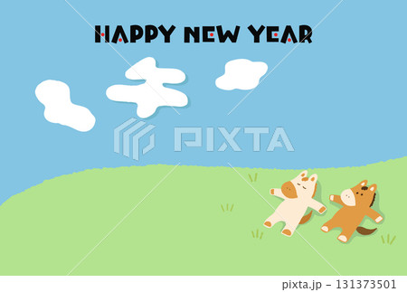 ゆるいタッチの2026年午年の年賀状_横向き 131373501