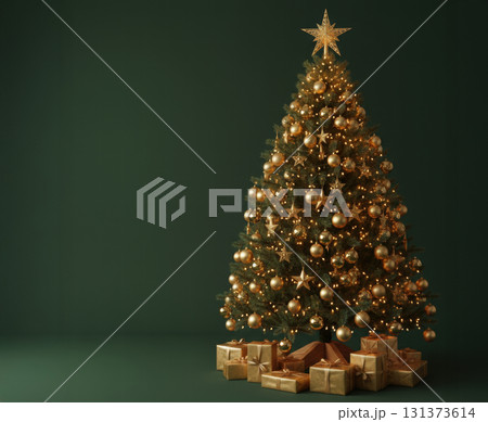 Christmas tree with golden ornaments 131373614