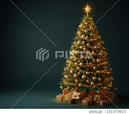 Christmas tree with golden ornaments Christmas tree with golden ornaments 131373615