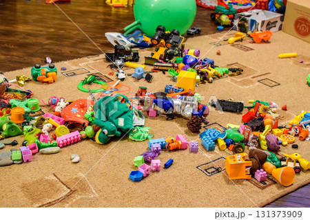 Childrens toys on the carpet. Bardak in the childrens room Childrens toys on the carpet. Bardak in the childrens room 131373909