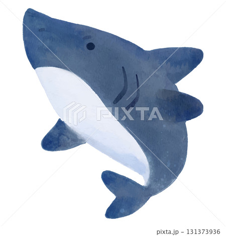 可愛いサメのイラスト　水彩 131373936