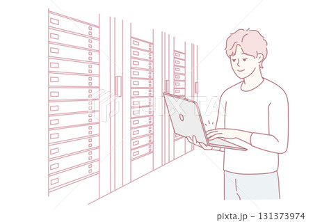 Male engineer work in server room 131373974