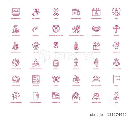 collection pink october breast cancer awareness icons support solidarity 131374452