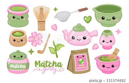Cute Matcha grade ceremonial tools sticker set 131374882