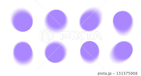 Y2K aura blur circle shapes with soft purple gradient and feathered edges. Round forms in pastel violet color with dreamy nostalgic vibe for retro design, overlay effects or modern digital bg. 131375008