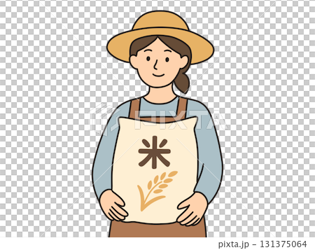 Newly harvested rice, female farmer holding a bag Newly harvested rice, female farmer holding a bag 131375064