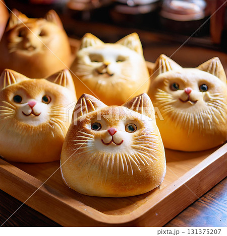 Adorable Cat Shaped Breads in Display Adorable Cat Shaped Breads in Display 131375207