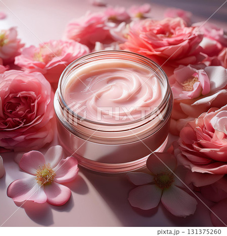 Ethereal Cream Jar Surrounded by Flowers 131375260