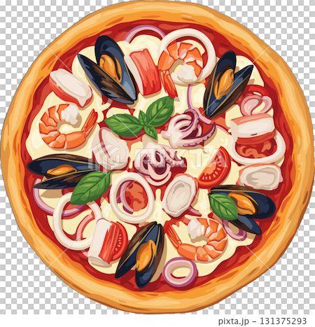 餐廳菜單的海鮮披薩圖標 131375293