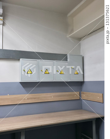 Electrical Panels Installation with Warning Signs Indoor Electrical Panels Installation with Warning Signs Indoor 131375621