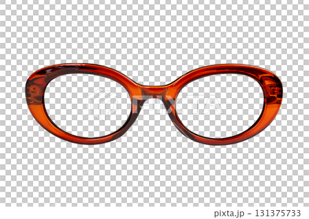 retro glasses with oval orange brown frame isolated on white background, front view, women's glasses 131375733