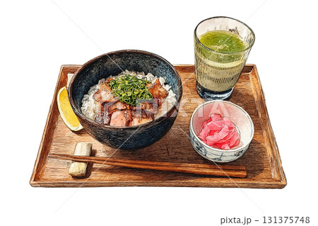 手書き水彩風 照り焼きチキン丼 手書き水彩風 照り焼きチキン丼 131375748