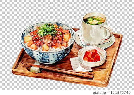 手繪水彩照燒雞肉碗 手繪水彩照燒雞肉碗 131375749