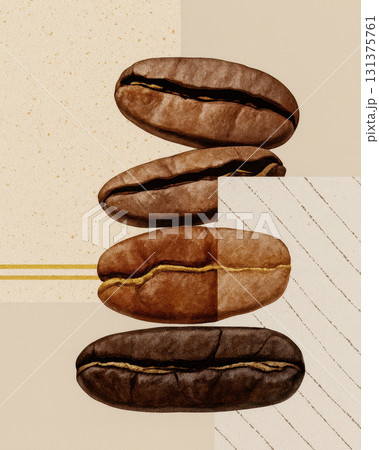 four roasted coffee beans arranged on a beige textured background four roasted coffee beans arranged on a beige textured background 131375761