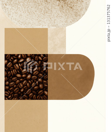 abstract geometric composition featuring coffee beans and beige textured shapes in a modern minimalist style abstract geometric composition featuring coffee beans and beige textured shapes in a modern minimalist style 131375762
