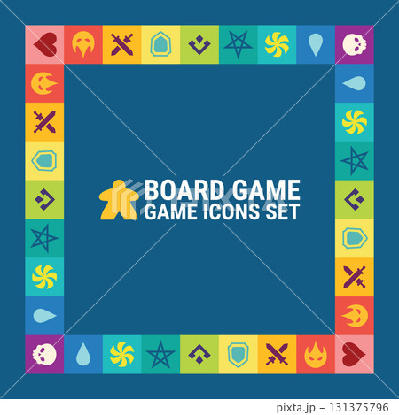 Board game layout with game icons set. 131375796