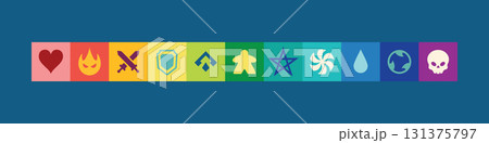 Colorful game interface icons set. Board game design elements. 131375797