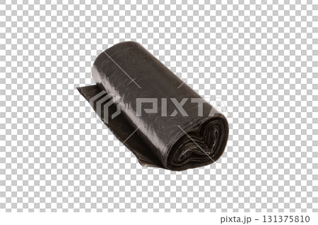 A roll of sturdy black plastic garbage bags for managing waste and organizing items. Suitable for home, office, and outdoor use at any time. Garbage Bag Roll Isolated on White Background 131375810