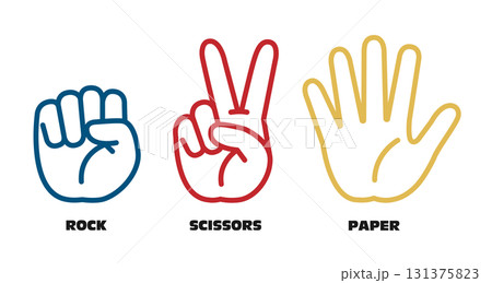 グーチョキパーのイラスト素材セット ベクター じゃんけん 白背景 線画 グーチョキパーのイラスト素材セット ベクター じゃんけん 白背景 線画 131375823