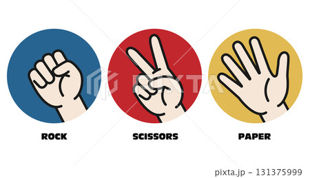 グーチョキパーのイラスト素材セット 円形 ジャンケン 白背景 ベクター 131375999