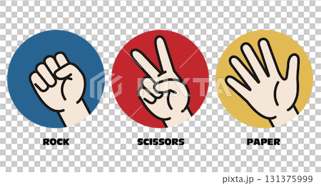 Rock-paper-scissors illustration set Circular Rock-paper-scissors White background Vector 131375999