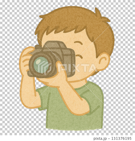[人物] 一個男孩用相機拍照的插圖 131376195