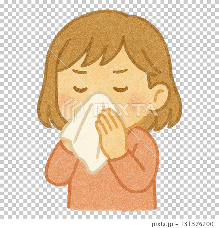 [People] Illustration of a girl blowing her nose 131376200