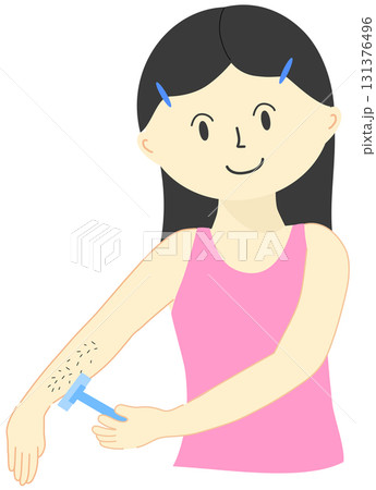 Cartoon woman shaving her arm for smooth skin Cartoon woman shaving her arm for smooth skin 131376496