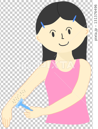 Cartoon woman shaving her arm for smooth skin Cartoon woman shaving her arm for smooth skin 131376496
